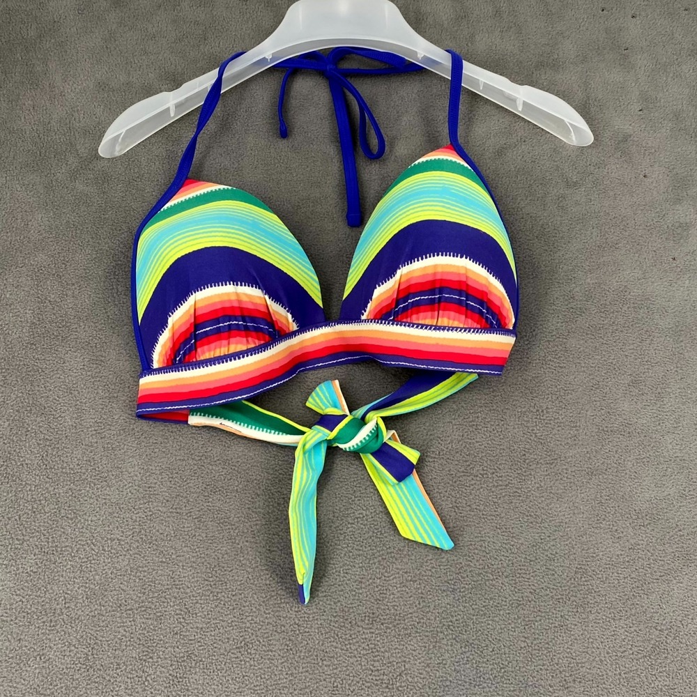 Aerie String Triangle Bikini Top Womens Large Multicolor Striped UPF 50 Swimwear